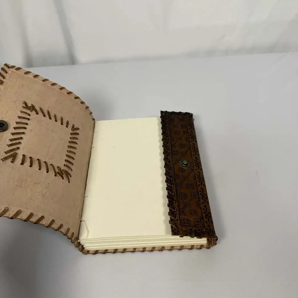 Vintage Tooled Leather Journal with Cross Emblem 5.5x7.5